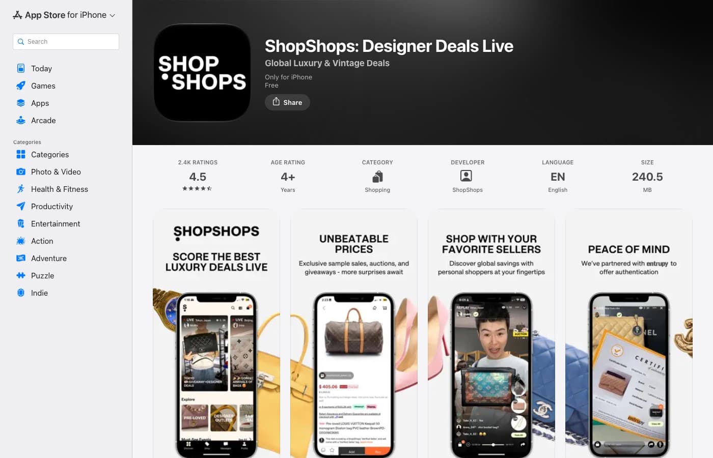 ShopShops アプリのApp Store掲載ページ